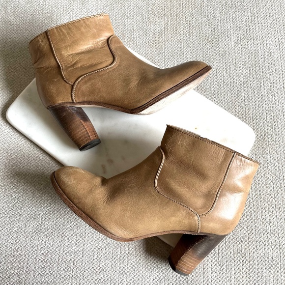 Comptoir Des Cotonniers Tan Brown Leather Western 3" Heel Ankle Boots Size 38 - Picture 2 of 11